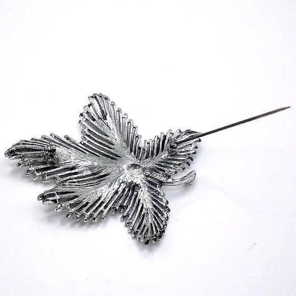 Vintage Sarah Coventry Silver-Tone Textured Maple Leaf Brooch Pin 2.75" Jewelry - Picture 6 of 9